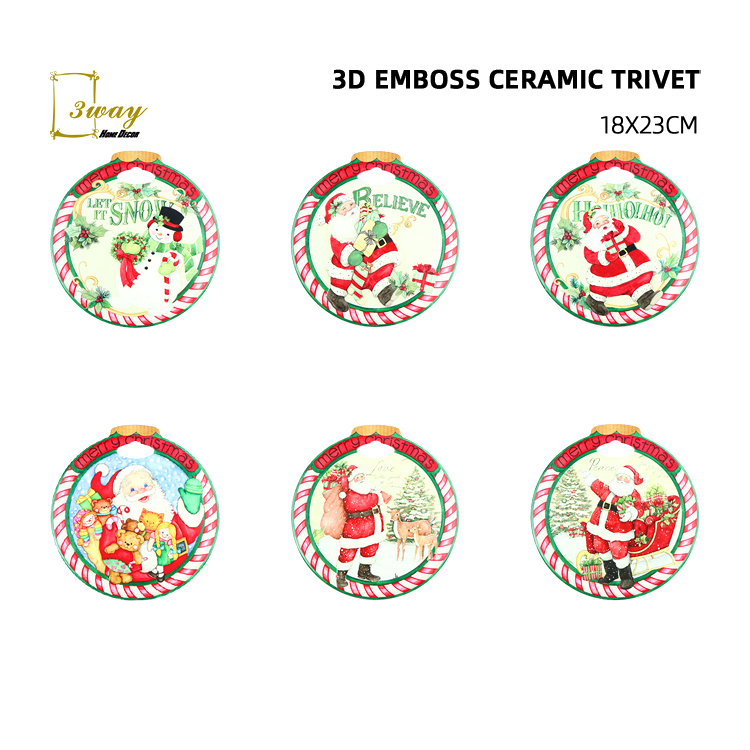 2022 New Design 3D EMBOSSED heat resistance ceramic trivet