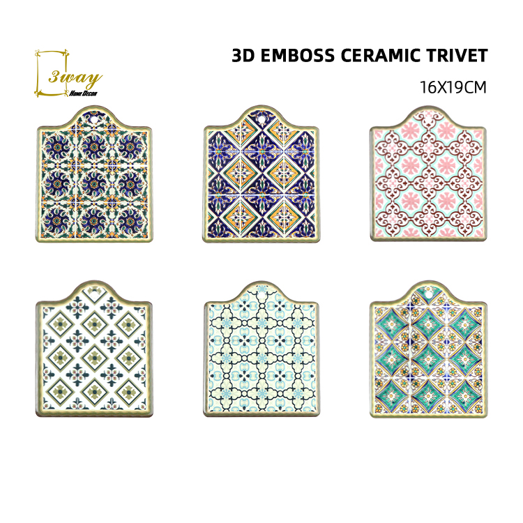 2022 New Design 3D EMBOSSED custom design  printing square waterproof ceramic trivet