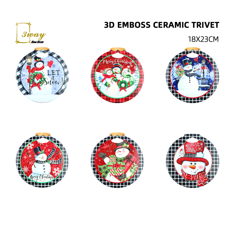 2022 New Design 3D EMBOSSED home decoration ceramic trivet hot pot mat for table