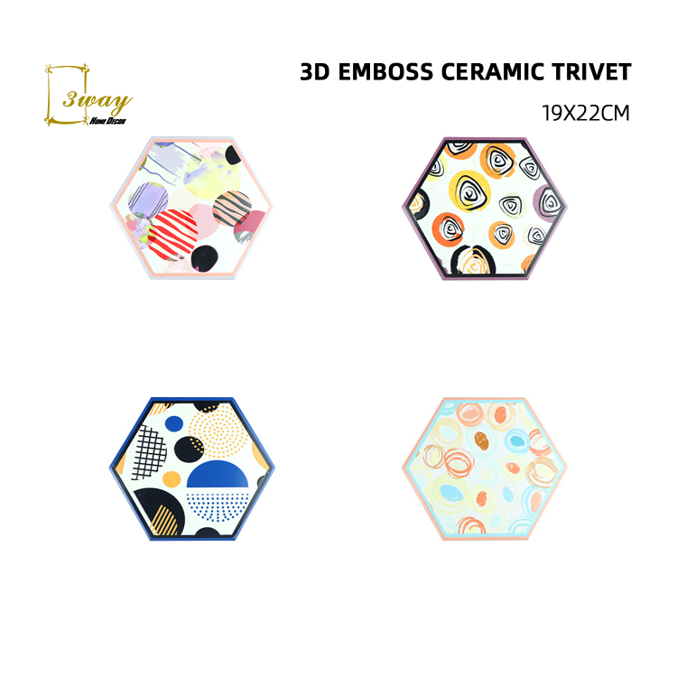 2022 New Design 3D EMBOSSED Eco-friendly table decorations ceramic table mat plate trivet