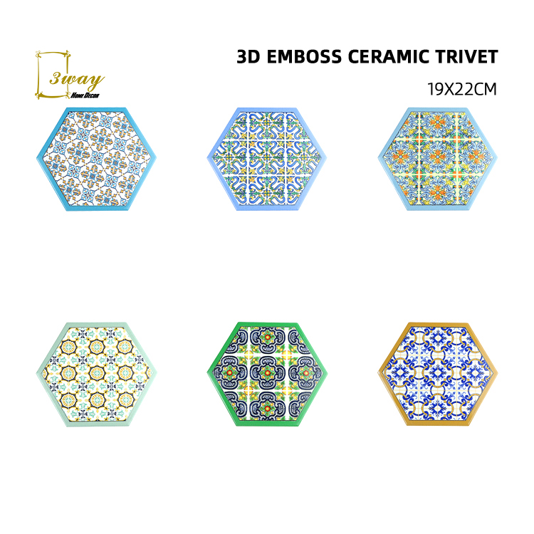 2022 New Design 3D EMBOSSED heat resistant ceramic trivet table mats and trivet