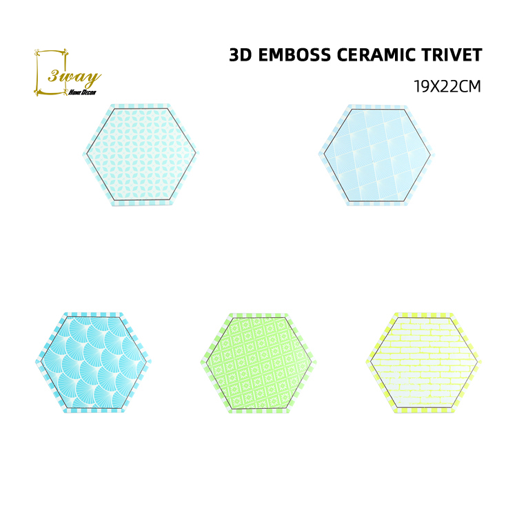 2022 New Design 3D EMBOSSED table decorations ceramic trivet