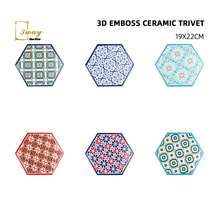 2022 New Design 3D EMBOSSED Kitchen accessories ceramic trivet pot mat